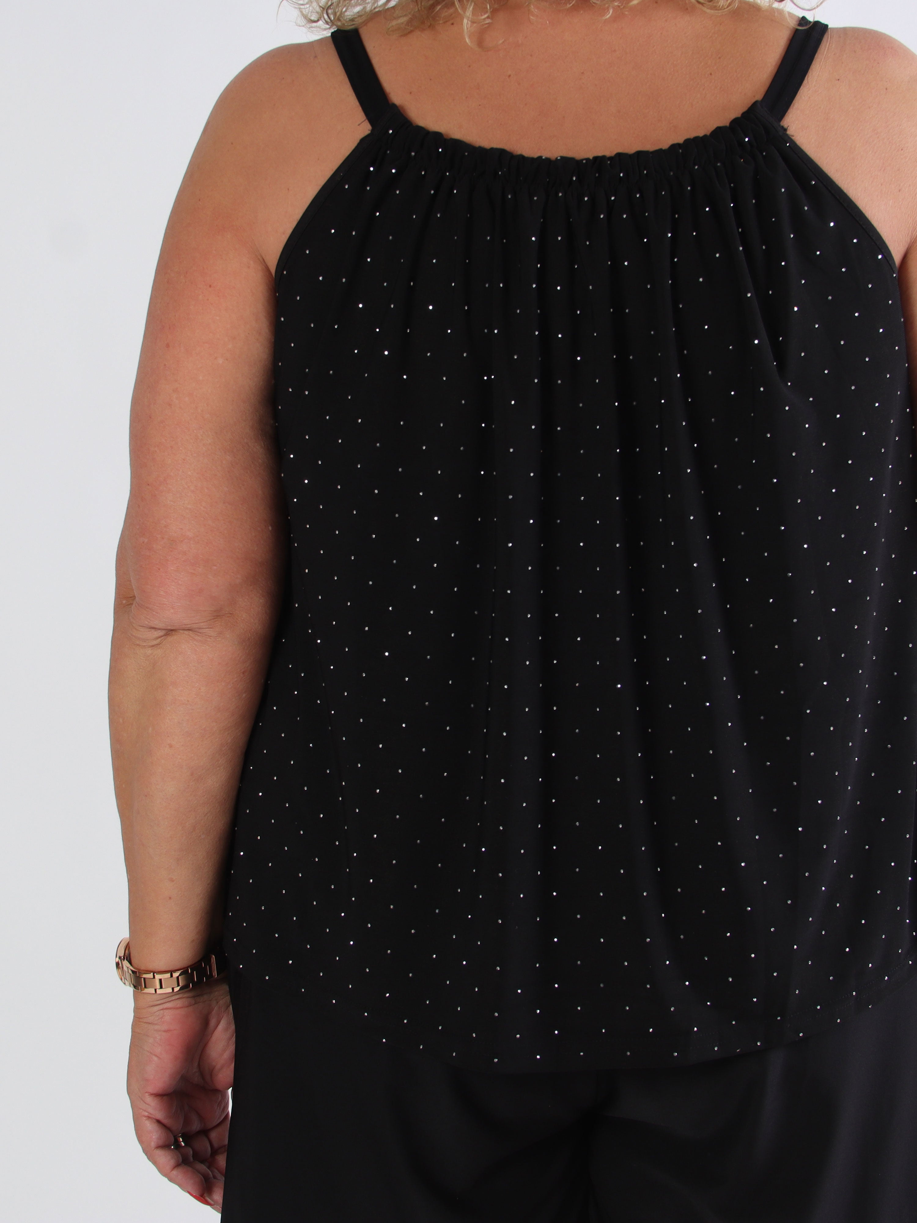 Sunlove Crystal Top - Ensfarvet plus size elastisk top med similisten